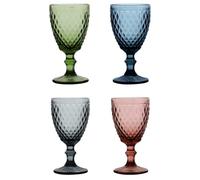 Dibor Water Glass Set of 4-270ml Embossed Stemmed Water/Wine Goblets (DK28) | Dishwasher Safe, 270ml, Set of 3, Embossed, Wine Glass, Wine Goblet, Water Glass