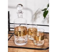 Dibor Whisky Decanter 1.5L & Set of 2 400ml Tumblers Spring Summer Embossed Art Deco Gold Glassware in Clear | Size: 2 Pack Dibor Clear 2 Pack