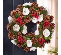 Dibor White Berries And Roses Festive Decor Autumn-Winter Front Door Wreath Christmas Wreath 35Cm