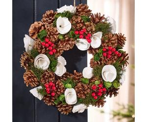 Dibor White Berries And Roses Festive Decor Autumn-Winter Front Door Wreath Christmas Wreath 35Cm