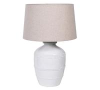 Dibor White Ceramic Table Lamp Beaded Embossed Finish Bedside Lamp with Beige Linen Shade Country Style Ceramic Light E27 Living Room Bedroom Hallway Lighting