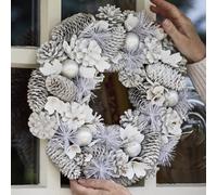Dibor White Frosted Festive Decor Autumn-Winter Front Door Wreath Christmas Wreath 36Cm