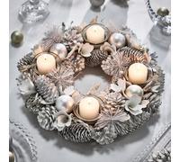 Dibor White Frosted Round Table Centrepiece Christmas Decoration Candle Holders Tealight Holder 30cm Dibor White