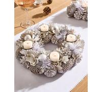 Dibor White Frosted Round Table Centrepiece Christmas Decoration Candle Holders Tealight Holder 30cm Dibor White