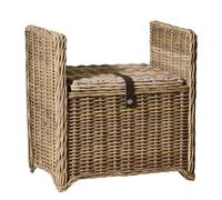Dibor Wicker Storage Basket Bench Multi Purpose Hallway Hamper Basket with Lid Shoe Cabinet Blanket Box Hallway Storage Chest Hand Woven Willow Wicker Living Room Kitchen Seat with Lining (Single)