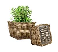 Dibor Willow Wicker Planter Set of 2 Watertight Lined Indoor Rattan Planters with Carrying Handles Rustic Style Living Room Hallway Bedroom Kitchen Bathroom Plant Basket (Square, S)