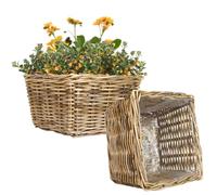 Dibor Willow Wicker Planter Set of 2 Watertight Lined Indoor Rattan Planters with Carrying Handles Rustic Style Living Room Hallway Bedroom Kitchen Bathroom Plant Basket (Square, XL)