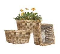 Dibor Willow Wicker Planter Set of 3 Watertight Lined Indoor Rattan Planters with Carrying Handles (Square, XL)