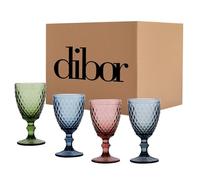 Dibor Wine Glass Set 24pc Assorted Wine Glasses for Catering (Diamond) | 270ml, Dishwasher Safe, Multicoloured Glassware, Coloured Glassware