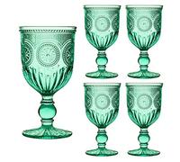 Dibor Wine Glass Set of 4 Turquoise Embossed 300ml Drink Goblets Alfresco Dining Glassware