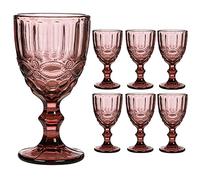 Dibor Wine Glass Set of 6 Pink Baroque Embossed 300ml Drink Goblets Alfresco Dining Glassware