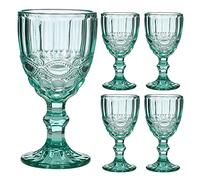 Dibor Wine Glasses Set of 4 Embossed Vintage Style Baroque Wine Goblet Glassware Set Dishwasher Safe Wine Glass Set Alfresco Dining Glassware (Turquoise)