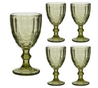 Dibor Wine Glasses Set of 4 Embossed Vintage Style Glassware Set (Green) | Wine Goblet, Embossed, Baroque Style, Dishwasher Safe, Wine Glass Set, Coloured Glass, Footed, Chalice, Tumblers