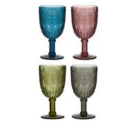 Dibor Wine Glasses Set of 4 Embossed Vintage Style Wine Goblet Glassware | Dishwasher Safe, Glassware Set, Wine Chalices, Tumblers, Alfresco Dining, Coloured Glassware, Alfresco Dining