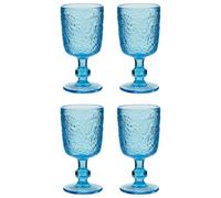Dibor Wine Glasses Set of 4 Multicolour Drinking Glasses with Vintage Style Paisley Embossed Finish 300ml Dishwasher Safe Alfresco Dining Table Glassware (Aquamarine)