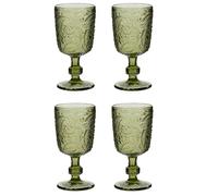 Dibor Wine Glasses Set of 4 Multicolour Drinking Glasses with Vintage Style Paisley Embossed Finish 300ml Dishwasher Safe Alfresco Dining Table Glassware (Green)