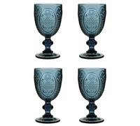 Dibor Wine Glasses Set of 4 Vintage Style Wine Goblet Glassware Set (Blue) | Dishwasher Safe, 300ml, Embossed Glass, Wine Glasses, Wine Goblets, Baroque, Wine Chalice, Tumblers, Alfresco