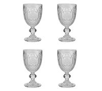 Dibor Wine Glasses Set of 4 Vintage Style Wine Goblet Glassware Set (Clear) | Dishwasher Safe, 300ml, Embossed Glass, Wine Glasses, Wine Goblets, Baroque, Wine Chalice, Tumblers, Alfresco