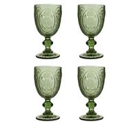 Dibor Wine Glasses Set of 4 Vintage Style Wine Goblet Glassware Set (Green)