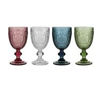 Dibor Wine Glasses Set of 4 Vintage Style Wine Goblet Glassware Set (Multi) | Dishwasher Safe, 300ml, Embossed Glass, Wine Glasses, Wine Goblets, Baroque, Wine Chalice, Tumblers, Alfresco