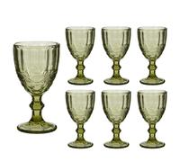 Dibor Wine Glasses Set of 6 Embossed Vintage Style Glassware Set (Green)