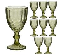 Dibor Wine Glasses Set of 8 Embossed Vintage Style Wine Goblet Set (Green) | Glassware Set, Wine Goblets, Coloured Glass, Dishwasher Safe, Footed, Chalice, Tumblers, Embossed, Alfresco Dining