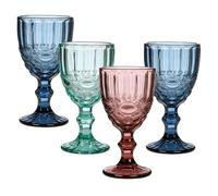 Dibor Wine Goblet Set Baroque Embossed 300ml Wine Glasses Dishwasher Safe | Glassware Set, Wine Glasses, Vintage Style, Footed, Multicoloured Glass