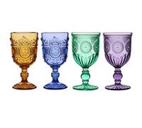 Dibor Wine Goblet Set Embossed 300ml Wine Glasses Dishwasher Safe Glassware | Vintage Style, Mandala Embossed, Coloured Glassware, Alfresco Dining