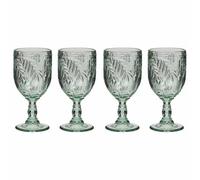 Dibor Wine Goblets Set of 4 Palm Leaf Embossed Green Glassware Set | Dishwasher Safe, Embossed, Coloured Glass, Leaf Embossed, Drinking Glasses, Glassware Set