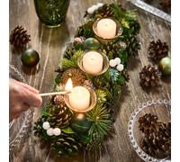 Dibor Woodland Green Triple Table Centrepiece Christmas Decoration Candle Holder Tealight Holder 39Cm