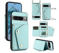 Dibosom Luxury Wallet Case for Google Pixel 8 Pro 5G with 5 Card Slots Thin Slim Flip Purse & Shoulder Strap,PU Leather Credit Card Holder Stand Phone Cover for Pixel8Pro Pixel8 XL Eight 8Pro Mint