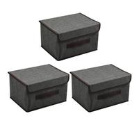 Dibotell Pack of 3 Fabric Storage Boxes with Lid, Grey, Foldable Storage Baskets, Small Fabric Storage Basket Cubes with Handles, Organiser for Toys, Clothes, Books (26 x 19 x 16 cm)