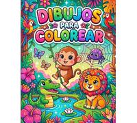 DIBUJOS PARA COLOREAR: Libro de actividades para niños con animales de la selva estilo kawaii