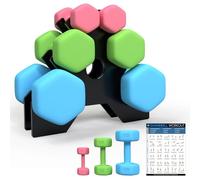 DICAO Dumbbells Set Women Men 12kg, Hex Weight Set with Stand & Fitness Poster, Slip&Sweat Resistant, for Home Gym Fitness Training(Pink 1kg/Green 2kg/Blue 3kg) (12kg Dumbbell with Workout Guide)