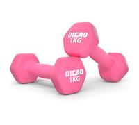 DICAO Neoprene Dumbbells Set Women 12kg, Cast-Iron Core Ladies Weights with Non-Slip Sweatproof Grip, Strength Fitness Training(with Stand & Workout Guide) (1KG Dumbbell Pair)