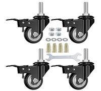 DICASAL 1.5 Inch Stem Casters, Double Brakes Black PU Imperial Inch Screw Thread 360 Swivel Caster Wheels for Furture Carts DIY Stands 4 Pack