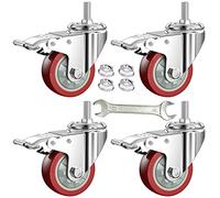 DICASAL 3 Inch Heavy Duty Stem Casters 360 Degree Swivel Thread Wheels with Metric Size M12-1.75 Screw Bolt Double Locking Brake Castor Wheel Load Capacity Upto 900 Lbs Pack of Four