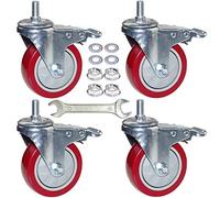 DICASAL 4 Inch Heavy Duty Stem Casters 360 Degree Swivel Thread Wheels with Metric Size M12-1.75 Screw Bolt Double Locking Brake Castor Wheel Load Capacity Upto 900 Lbs Pack of Four