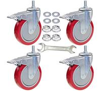 DICASAL 5 Inch Heavy Duty Stem Casters 360 Degree Swivel Thread Wheels with Metric Size M12-1.75 Screw Bolt Double Locking Brake Castor Wheel Load Capacity Upto 900 Lbs Pack of Four