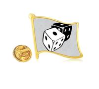 Dice Casino Black White Illustration Golden Metal Flag Lapel Pin Badge