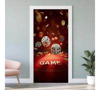 Dice Chip Casino Gold Coin 3D Door Stickers Self Adhesive, Gambling Entertainment Wallpaper Peel and Stick, Playroom Door Murals, PVC Waterproof Door Decal for Bedroom Living Room 77x200 cm W8w111