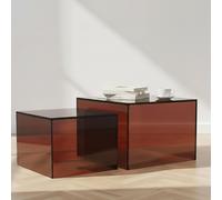 Dice Coffee Table - Brown Glass - Square - Set of 2