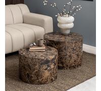 Dice Coffee Table - Round - Brown Marble Effect - Set of 2