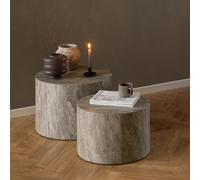 Dice Coffee Table - Round - Grey Marble Effect - Set of 2