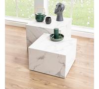 Dice Coffee Table - Round - White Carrara Marble Effect - Set of 2