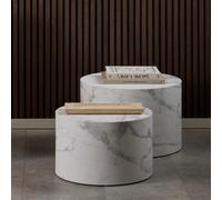 Dice Coffee Table - Round - White Marble Effect - Set of 2