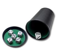 Dice Cup PU Leatherette, Velvet Lined Quiet Shaker, Includes 6 Dice, for Liar's Dice, Farkle and Yahtzee, Board Games for Home, Pub and Travel
