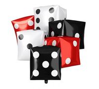 Dice Foil Balloons,Black White Red 6Pcs 24Inch Large Cube Foil Balloons,Inflatable Dice Balloon for Casino Theme Birthday Game Night Party Decorations