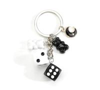 Dice Keychain, 3D Silver Lucky Dice Keychain, Good Luck Charm Keyring, Alloy Car Pendant, Wallet Dice Chain Gifts for Men and Women