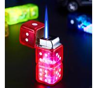 Dice lighter, torch lighter, plastic windproof lighter, refillable butane flash dice lighter, adjustable flame transparent gas chamber lighter, gift for men and women (excluding gas) (Color : B)